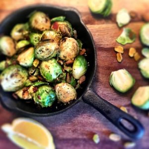 Delicious brussel sprouts with pistachios and golden raisins.