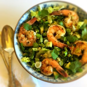 Shrimp, scallions, cilantro and lime for a tasty salad.