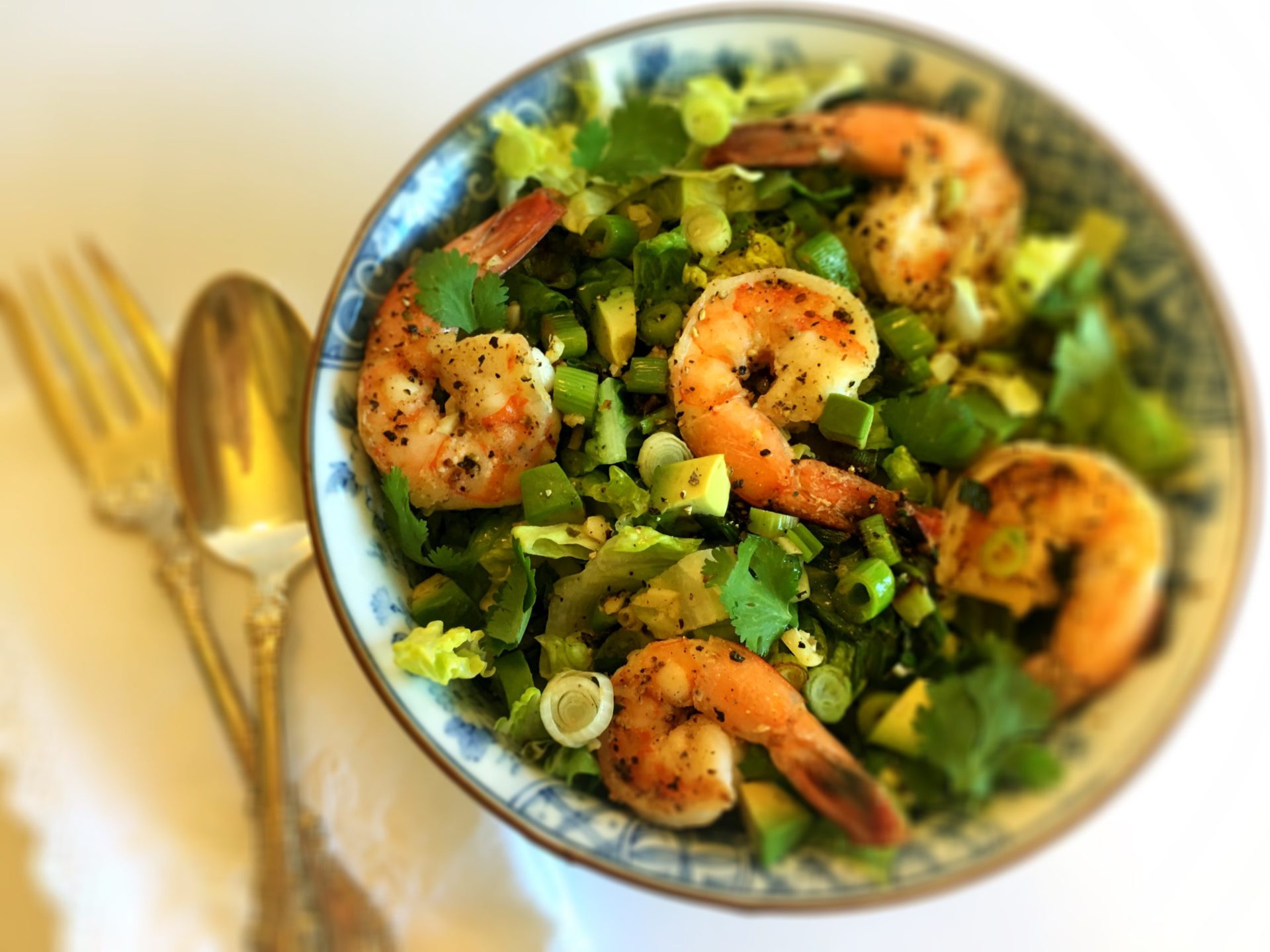 Shrimp, scallions, cilantro and lime for a tasty salad.