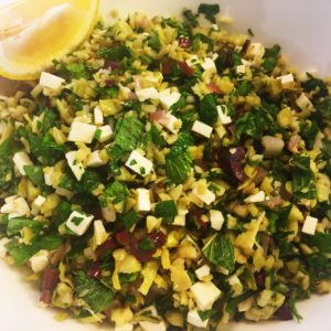 Make Tabbouleh with broccoli rice, mint, parsley and olives instead