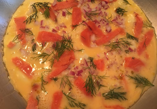 Eggs and smoked salmon scramble