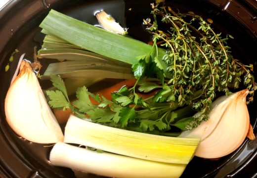 Vegetables in crockpot for homemade stock