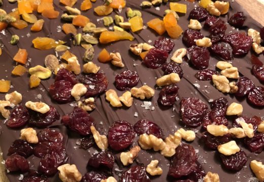 Dark chocolate with dark cherries and apricots