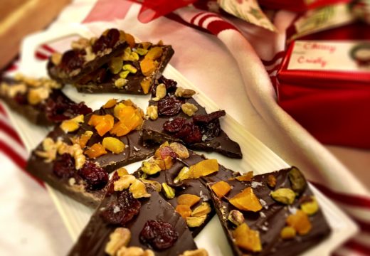 Dark Cherry and Apricot Chocolate Bark