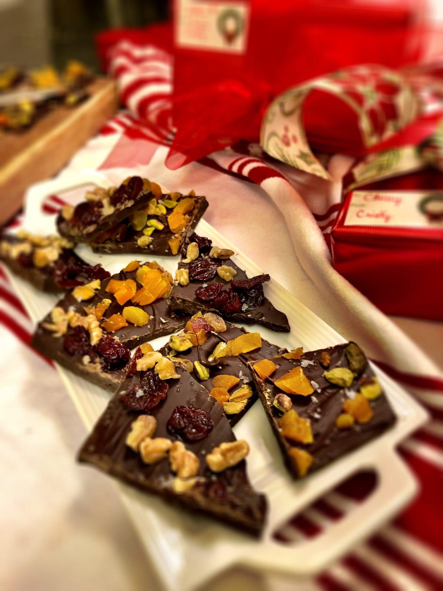 Dark Cherry and Apricot Chocolate Bark