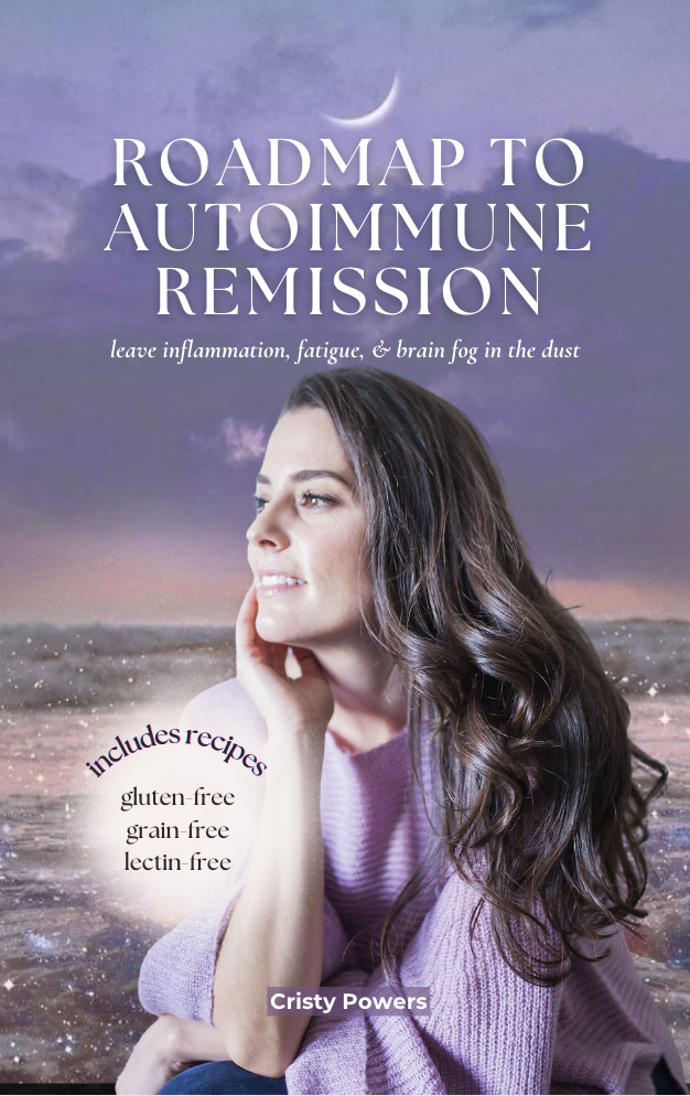 Roadmap to Autoimmune Remission Book by Cristy Powers about her story overcoming two autoimmune diseases after a decade. She is now Lupus-free and Hashimoto's-free and shares how she got there along with lectin-free, gluten-free, and grain-free recipes in each chapter.